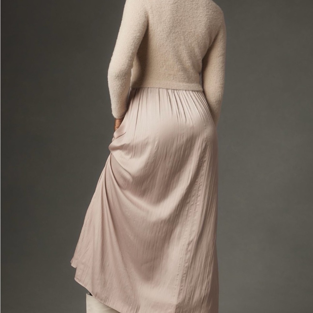 Anthropologie Thea Long-Sleeve Eyelash Twofer Sweater Dress in Neutral - Picture 2 of 5